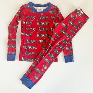 Hanna Andersson Kids Red Train Print Organic Cotton Long John Pajama Set Size 5